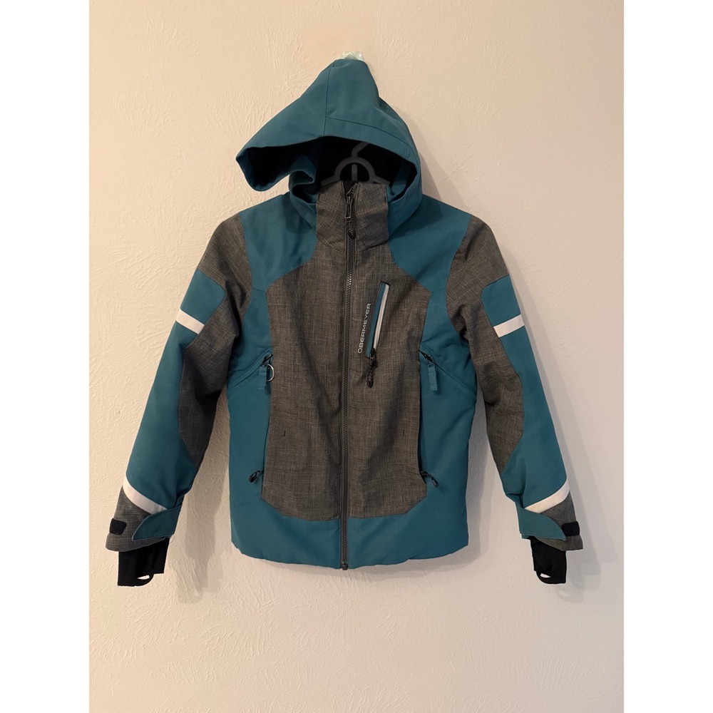 Obermeyer Kids Teal Gray Hooded Ski Jacket Full Zip Winter Coat size 8